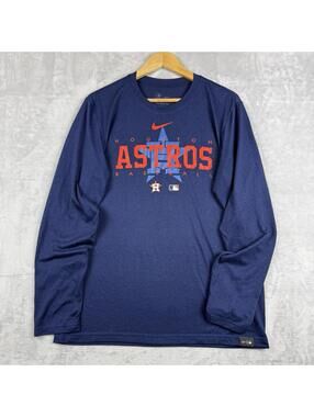 Nike Houston Astros Long Sleeve Shirt Mens L Blue Dri Fit MLB Baseball athletic